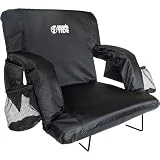 BRAWNTIDE Wide Stadium Seat For Bleachers - Stadium Chair With Back Support, Comfy Cushion, Thick Padding, 2 Steel Bleacher Hooks, 4 Pockets, Ideal For Sport Events, Concerts, Parks (Black, Wide Size)