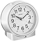 Seiko 5' Bedside Alarm Clock with Dial Light, Beep & Snooze, White,silver