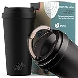bioGo 16oz Cup, Rice Husk Fibre, BPA-Free, Double Wall Insulation Reusable Coffee Cups, On-The-Go Travel Mug, Screw Tight Lid, Textured Grip, Ultra Lightweight (Midnight Black, 16oz)
