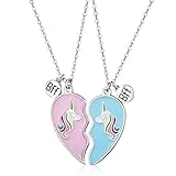 2 Pieces Half Heart Bff Necklace Friendship Necklace for Kids Girls Friend Birthday Gifts(Unicorn Style)