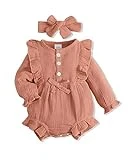 Baby Girls Cotton Linen Jumpsuits Fall Winter Linnen Red Long Sleeve Romper Cotton One-Piece Baby Clothes Girl 6-12 Months