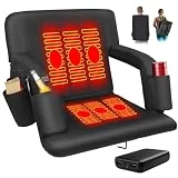 Moteoza Foldable Double Heated Stadium Seats for Bleachers with Battery, 6 Reclinng Positions Backrest, Armrests Adjustable – 3 Level Heating Portable Stadium Seating Heated Camping Chairs