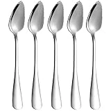 5 PCS Grapefruit Spoons, Stainless Steel Grapefruit Spoon Utensil Set, Serrated Edge & Thick Gauge Handle, Silver Kitchen Tool with Non-stick Plating for Kiwi, Dessert, Apple, Citrus Fruit