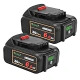 waitley 2 Pack 20V 6A Replacement Battery Compatible with Dewalt DCB200 DCB206 DCD DCF DCG Series Cordless Tools with LED Indicator