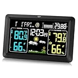 Weather Station with Atomic Clock Indoor Outdoor Thermometer Wireless, Humidity and Temperature Monitor Barometer Hygrometer with High Precision Sensor Black