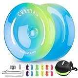 Crystal Yoyo K2 - Professional Responsive Yoyo for Kids Beginners, Dual Purpose Yo-Yo for Advanced + Extra Unresponsive Yo Yo Bearing + 12 Yoyo Strings+Storage Bag + Removal Tool ( SkyBlue Yellow)