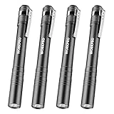 WORKPRO LED Pen Light Set, Battery-Powered Aluminum Handheld Flashlights, Pocket Torch Penlight with High Lumens for Camping, Outdoor, Emergency, Everyday, 8AAA Batteries Included, Gray (4-Pack)