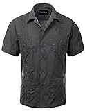 Platoon Guayabera Short Sleeve Mens Cuban Shirt Wedding Cigar Beach Bartender (L, Dark Grey)