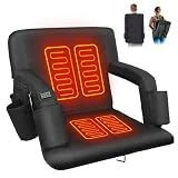 Moteoza Foldable Double Heated Stadium Seats for Bleachers, 6 Reclinng Positions Backrest, Armrests Adjustable – 3 Level Heating Portable Stadium Seating Heated Camping Chairs