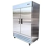Commercial Refrigerator 2-Doors Solid Upright Reach in Two Section Inside Stainless Steel 54' Width, Capacity 43 Cuft, Bottom Mounted Restaurant Quality Kitchen Cooler Fridge Side by Side c55r
