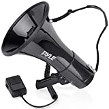 Pyle Megaphone Speaker PA Bullhorn with Built-in Siren 50 Watts & Adjustable Volume Ideal for Football, Baseball, Hockey, Cheerleading Fans & Coaches or for Safety Drills - PMP53IN, Black Aux Input