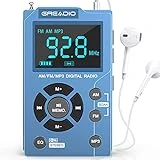 Greadio Radios Portable AM FM with MP3 Player,Best Reception Pocket Radio, Large LCD Screen and Easy to Use, 6 EQ Stereo,Earphone Jack Walkman Radio,for Jogging,Walking,Camping AM FM Radio
