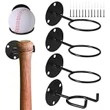 TIMCORR Baseball Holder, Baseball Bat Wall Mount Display Stand Softball Baseball Display Memorabilia Holder for Man Cave Decor, Sports Memorabilia Ball Storage Rack Collectibles Steel Set of 4 Black