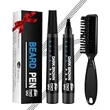 Beard Pencil Filler for Men, Waterproof & Sweatproof Beard Filler Pen With Beard Brush, Long Lasting Coverage Creating Natural Looking Beard, Male Mustache Repair Shape Beard Pen, Gifts for Men(Black)
