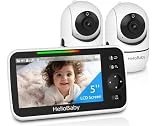 HelloBaby Upgrade 5’’ Baby Monitor with 26-Hour Battery, 2 Cameras Pan-Tilt-Zoom, 1000ft Range Video Audio Baby Monitor No WiFi, VOX, Night Vision, 2-Way Talk, 8 Lullabies and Temperature