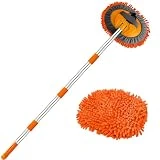 WillingHeart 63' Car Wash Mop Brush Tool Mitt with Long Handle Length More Suitable for Washing American Cars Truck, SUV, RV, Trailer, 2 in 1 Chenille Microfiber Duster Not Hurt Paint Scratch Free