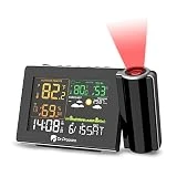 Dr. Prepare Projection Alarm Clock, Adjustable Projection Focus, Wireless Indoor Outdoor Temperature Humidity Monitor, 180° Projector, Snooze, Weather Forecast, Dual Alarms for Bedroom, Heavy Sleeper