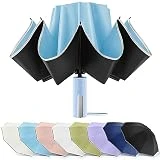Bodyguard Large Windproof Inverted Umbrellas for Rain & Sun - Travel Folding Compact UPF 50+ Automatic Umbrella with Reflective Stripe, UV Protection For Walking, Sky Blue-46IN