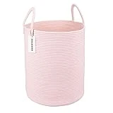 XUANGUO Cotton Rope Laundry Basket Hamper for Girls Kids Baby Nursery Hamper Bin Woven Storage Basket for Living Room Girls room Boho Tall Rope Baskets for Blanket Toys Large light pink