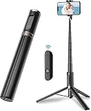 TONEOF 60' Cell Phone Selfie Stick Tripod,Smartphone Tripod Stand All-in-1 with Integrated Wireless Remote,Portable,Lightweight,Extendable Phone Tripod for 4''-7'' iPhone and Android(Black)