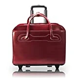 McKlein Willowbrook, 17' Leather Detachable -Wheeled Ladies' Laptop/Computer & Tablet Business Briefcase Bag/Women's Rolling Overnight Travel Bag, Removable Trolley case,Red