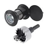 HOJLKLD Door Viewer Peephole, Solid Brass 220-degree Peephole with 1-1/10' (28mm) Drill Bit for 1-21/32' to 2-1/8' Doors, Matte Black Peephole for Home Office Hotel (Black)