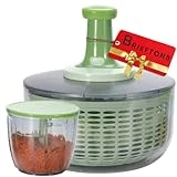 Brieftons Salad Spinner and Chopper: Large 6.3-Quart Lettuce Greens Vegetable Washer Dryer, with Bonus 0.95-Quart Veggie Chopper Mixer, Compact Storage, Easy Push Operation for Quick Veggie Prepping