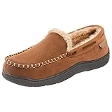 Zigzagger Men's Moccasin Slippers Memory Foam House Shoes, Indoor and Outdoor Warm Loafer Slippers, Tan, 9 M US