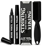 2 Pack Beard Pencil Filler for Men with 4 Tips - Updated Beard Filling Pen Kit with Brush, Long Lasting Waterproof Beard Pen - Fill, Shape, & Define Your Beard - Striking Viking (Black)