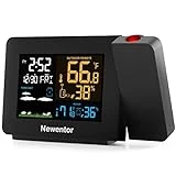 Newentor Projection Alarm Clock for Bedroom Ceiling, Atomic Projector Clocks with WWVB Function, Projecting Clock with Indoor Outdoor Temperature Humidity, Weather Forecast, Adjustable Backlight