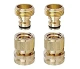LIKAGE Brass Hose Quick Connect, 3/4 Inch GHT Thread Garden Hose Quick Connector No-Leak Water Hose Quick Connect Fittings Male and Female - 2Packs