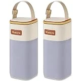 Mancro 2pack Insulated Baby Bottle Bags, Fits Baby Bottles up to 12 Oz Breastmilk Cooler Bag with Button Handle, Portable Baby Bottle Cooler Bag for Nursing Mom Daycare, Beige
