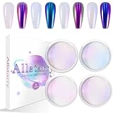 Allstarry White Chrome Nail Powder, 4 PCS Color-Shift Chameleon Mica Powder Pearlescent Pearl Pigment Aurora Chrome Effect Glitter Dust Iridescent for Gel Polish Nail Art Decoration, Resin Craft