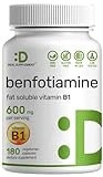 Benfotiamine 600mg Per Serving, 180 Veggie Capsules (300mg Per Cap), Fat Soluble Vitamin B1 Thiamine Supplement – Supports Energy & Nervous System Health – 3rd Party Tested, Non-GMO, Gluten Free