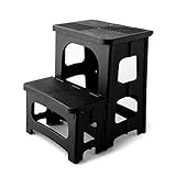 Stooder Folding 2-Step Stool, 8' 17' Non-Slip Collapsible Stools, Bedside Stepstools, Hold up to 300 lbs, Portable Footstool for Kitchen Home Toilet Bedroom Office RV (Black)