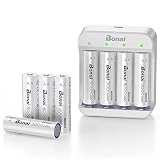 BONAI Rechargeable Lithium AA Batteries with Charger, 3000mWh 1.5V AA Batteries for Blink Camera 8 Count with 2H Fast Charge