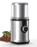 Electric Coffee Grinder with 1 Removable Cup, Adjustable Coffee Bean Grinder for Beans, Spice, Herb, Nut, Flax Seed, 300W Powerful Electric Spice Grinder with Non-Slip Feet, Clear Lid, Stainless Steel