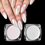 PrettyDiva Pearl Chrome Nail Powder - 2 Colors Pearl Powder Ice Transparent Aurora Chrome Nail Powder, High Gloss Pearlescent Iridescent Glitters Powder Metallic Pigment for Nails