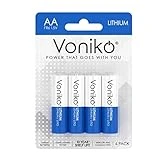 Voniko AA Batteries, 4 Pack 1.5V Lithium AA Batteries—High Performance Double A Long Lasting Battery for Camera, Flashlight, Toys, Remote Control, Alarm System (Non-Rechargeable)