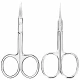 2 Pack Cuticle Scissors and Grooming Scissors Extra Fine for Manicure and Pedicure, Curved Blade Precise Pointed Tip Grooming Kit for Eyebrow, Eyelash, Trim Nail and Dry Skin