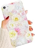 J.west iPod Touch 7th Generation Case, iPod Touch 6th 5th Case, Cute Glitter Pretty Pearly-Lustre Thinfoil Floral Design Slim Soft Bumper TPU Silicone Shockproof Protective Case Cover for Girls Women