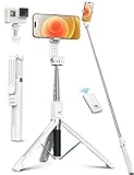 Selfie Stick Tripod with Remote, ANXRE 50' Portable 5 in 1 Selfie Stick Phone Tripod, Wireless Selfie Stick Tripod for Cell Phone Compatible with iPhone 15/14/13 Pro Max Gopro Android DJI (White)