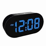 Plumeet Digital Alarm Clock LED Clocks with Adjustable Brightness Dimmer and Alarm Volume - Blue Digit Display 12-24 Hrs - Kids Clocks with Snooze USB Port Phone Charger