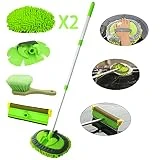 GIANT BEAR Car Wash Brush Mop Set with Long Handle, 42.9' Microfiber Chenille Mitt Not Hurt Paint Scratch Free Aluminum Alloy Cleaning Tool -4 in 1,Glass Window Scrabber Detail Wheel Brush