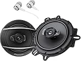 Pioneer TS-A1670F 6.5' 320 Watts Max 3-Way Car Speakers Pair Carbon and Mica Reinforced Injection Molded Polypropylene Bundled with Alphasonik Earbuds,Black
