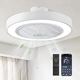 LEDIARY 22in Enclosed Ceiling Fan with Light and Remote, White Modern Bladeless Ceiling Fan with Bright Light, Led Flush Mount Ceiling Fan for Bedroom, Living Room, Kid Room(6 Speeds, 3000-6000K)