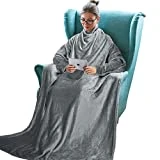 Tirrinia Wearable Fleece Blanket with Sleeves for Adult Women Men, Super Soft Comfy Plush Functional TV Blanket Wrap Cover for Bed Sofa Couch 73' x 51''