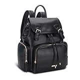 Hafmall Diaper Bag Backpack, Leather Diaper Backpack with 4 Insulated Pockets for Mom Dad, Stylish Baby Bag with Stroller Hooks, Travel Backpack for Mommy, Black Maternity Bag