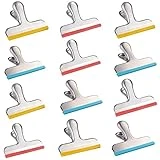 HOUSE AGAIN 12 Pack Stainless Steel Chip Bag Clips Covered with Silicone - NO More Sharp Edges - Color Coded for Food Bags - Air Tight Seal, Heavy Duty for Kitchen and Office, 3 Inches