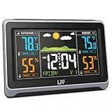 Weather Stations Wireless Indoor Outdoor, LFF Weather Station Indoor Outdoor Thermometer Wireless, Color Display Digital Weather Thermometer with Atomic Clock, Weather Forecast Station with Backlight